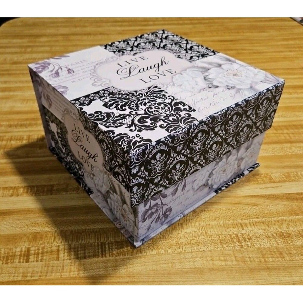 Elegant Storage Box Grey & Black Paris Art Nouveau Live Laugh Love 9"x9"x5"